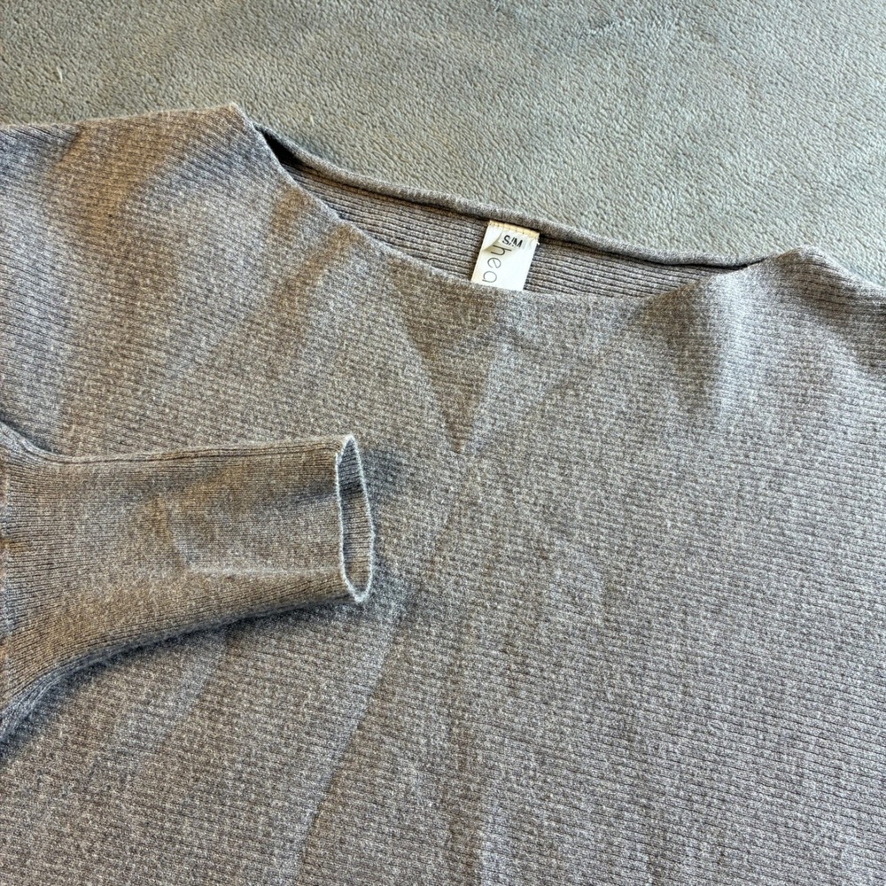 Heathmoor Womens Grey Ribbed Batwing Boatneck Sweater Oversized S/M Heathered‎ - Picture 13 of 16